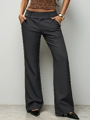 Solid Wide Leg Low Rise Straight Pants 