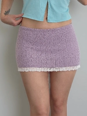 Y2K Lace Trim Cable Knit Bodycon Mini Skirt