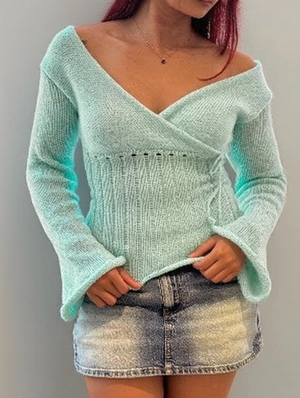 Reversible Bow Knit Flare Long Sleeve Top Sweater