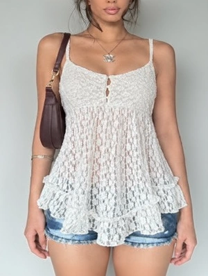 Lace Detail Spaghetti Straps Tanks 