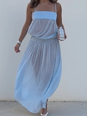 Pure Color Slip Buckle Sleeveless Dress