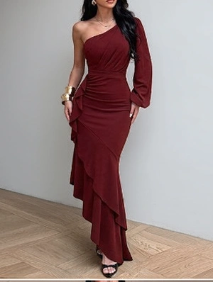 Patchwork Ruffle One-shoulder Dress