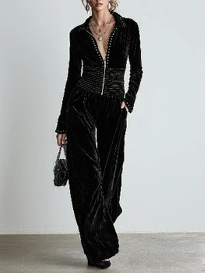 Solid Color Stand Collar Long Sleeve Jumpsuits