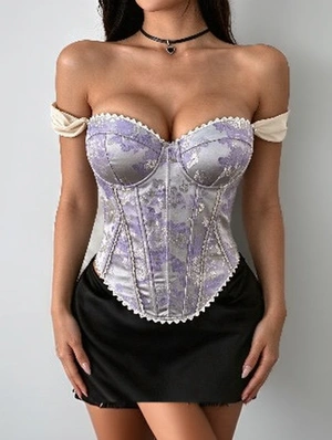 Off Shoulder Jacquard Boned Strapless Vest
