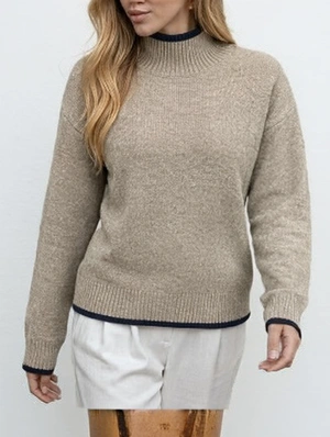 Mock Neck Long Sleeve Knitting Pullover Sweater