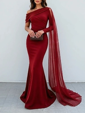 Ins One Shoulder Mermaid Evening Gown