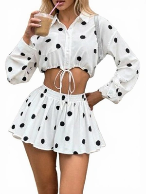 Polka Dots Cropped Shirt Wide Leg Short Sets