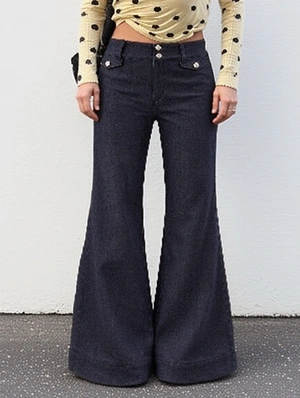 Streetwear Raw Denim Double Button Flared Jeans