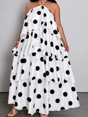 Ruffle Polka Dots Halter Dress