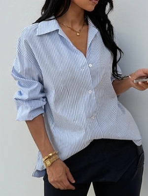 Casual Stripe Cropped Button Shirt