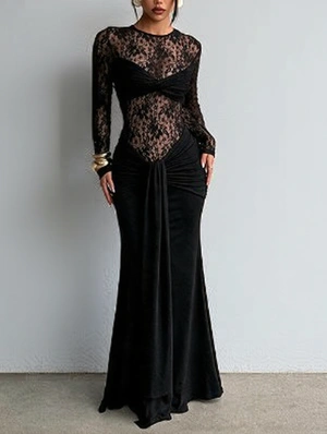 INS Lace Backless Bodycon Maxi Dress