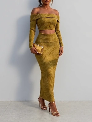 Long Sleeve Knit Top Midi Skirt Two Piece Set