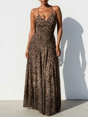Sexy Leopard Low Cut Cami Maxi Dress