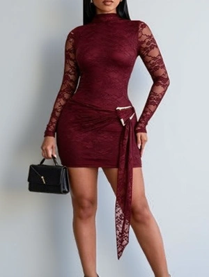 Lace Detail Sheer Ribbons Mini Dress