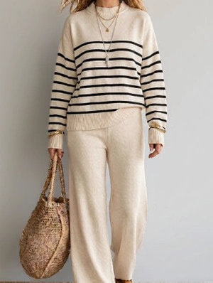 Striped Crewneck Baggy Pullover Sweater
