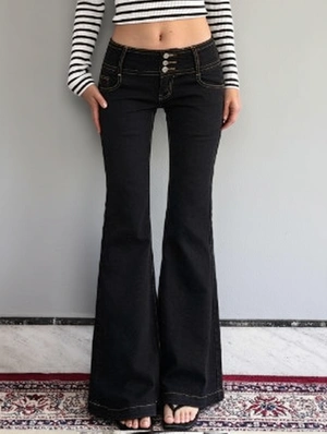 Metal Button Patchwork Pocket Pants