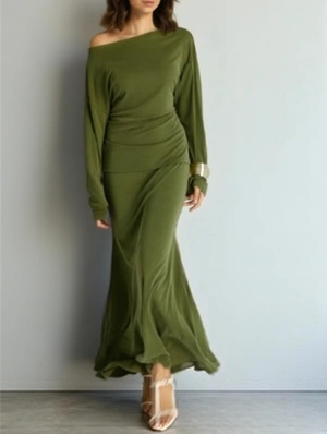 Pure Inclined Shoulder Mermaid Skirt Sets