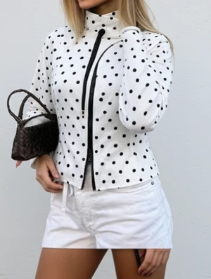Polka Dots Fitted Zipper Coats