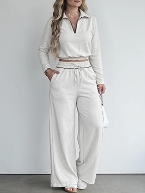 V Neck Long Sleeve Terylene Pant Sets