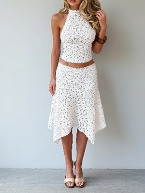 Solid Color Beach Crochet Cover Up Skirt Set