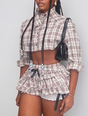 Lacework Plaid Lapel Skort Sets