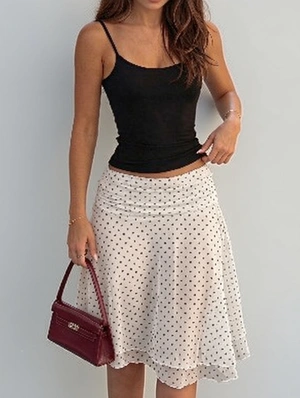 Polka Dot Mesh Ruffle Asymmetric Midi Skirt