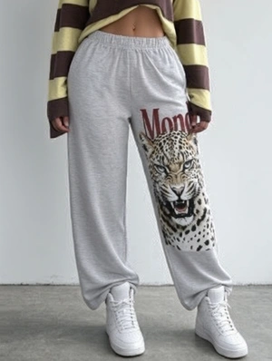 Panther Letter Printed Straight Loose Pants