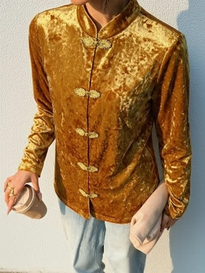 Mandarin Frog Button Pleuche Tops