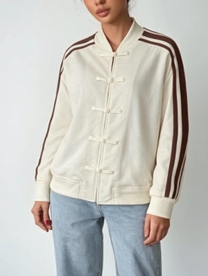 Frog Button Striped Trim Loose Coats