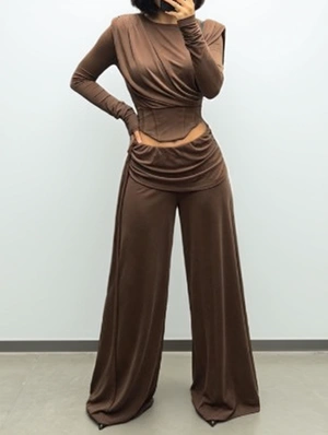 Ruched Cropped Wide Leg Pant Sets