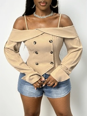 Irregular Double-breasted Off Shoulder Coats