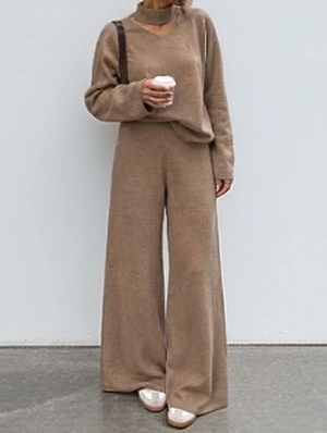 Solid Color Long Sleeve Knitting Pant Sets