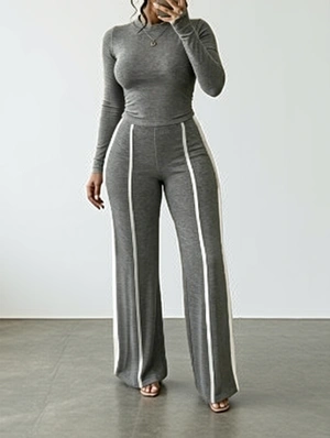 Solid Bodycon Tops Striped Trim Pant Sets