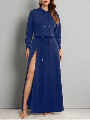 Cropped Hoodie Slit Skirt Set