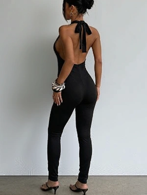 Backless Deep V Neck Tie-wrap Jumpsuits