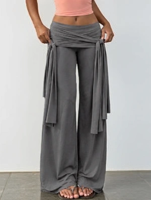 Tie-wrap Pure Color  Straight Loose Straight Pant