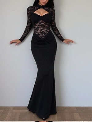 Hollow-out Ruched Mermaid Long Sleeve Dress