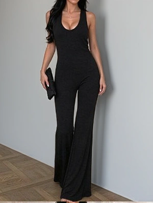 Deep U Backless Flare Jumpsuit