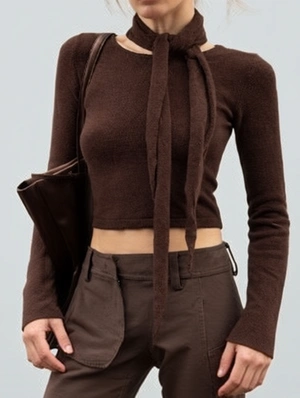 Vintage Scarf Neck Cropped Sweater