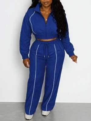 Striped Trim Cropped Jacket Pant Sets