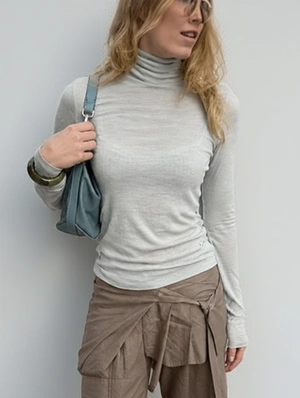 Sheer Turtleneck Fitted Tee