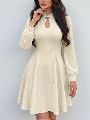 Hollow-out Terylene Mid-rise Long Sleeve Dress
