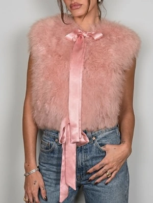 Fluff Ribbon Bow Tie-wrap Plush Cropped Vest