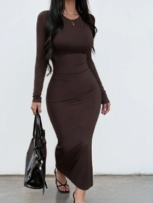 Pure Color Long Sleeve Mermaid Dress