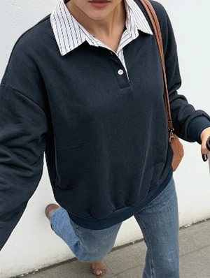 Striped Polo Faux Two-Piece Hoodies 