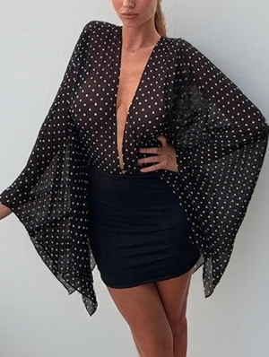 Dots Backless Deep V Neck Chiffon Mini Dress