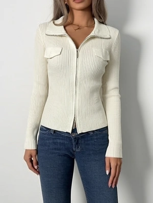 Pure Color Double-Slider-Zipper Lapel Cardigan Sweater
