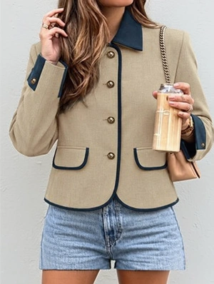 Retro Contrast Trim Tweed Blazer Jacket
