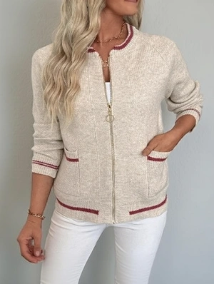 Retro Colorblock Zip Knit Cardigan