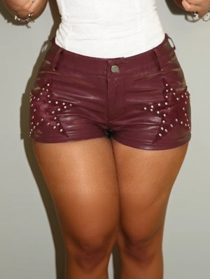 Rhinestone Star Patch Low Rise PU Leather Shorts